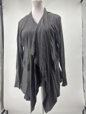 Eileen Fisher Charcoal Gray Draped Open-Front Cardigan